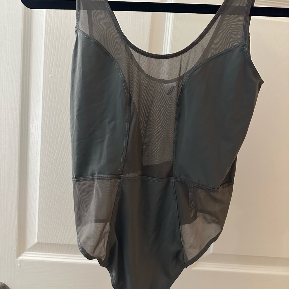 Parade Mesh-Inset One-Piece Bodysuit in Geay Size Small